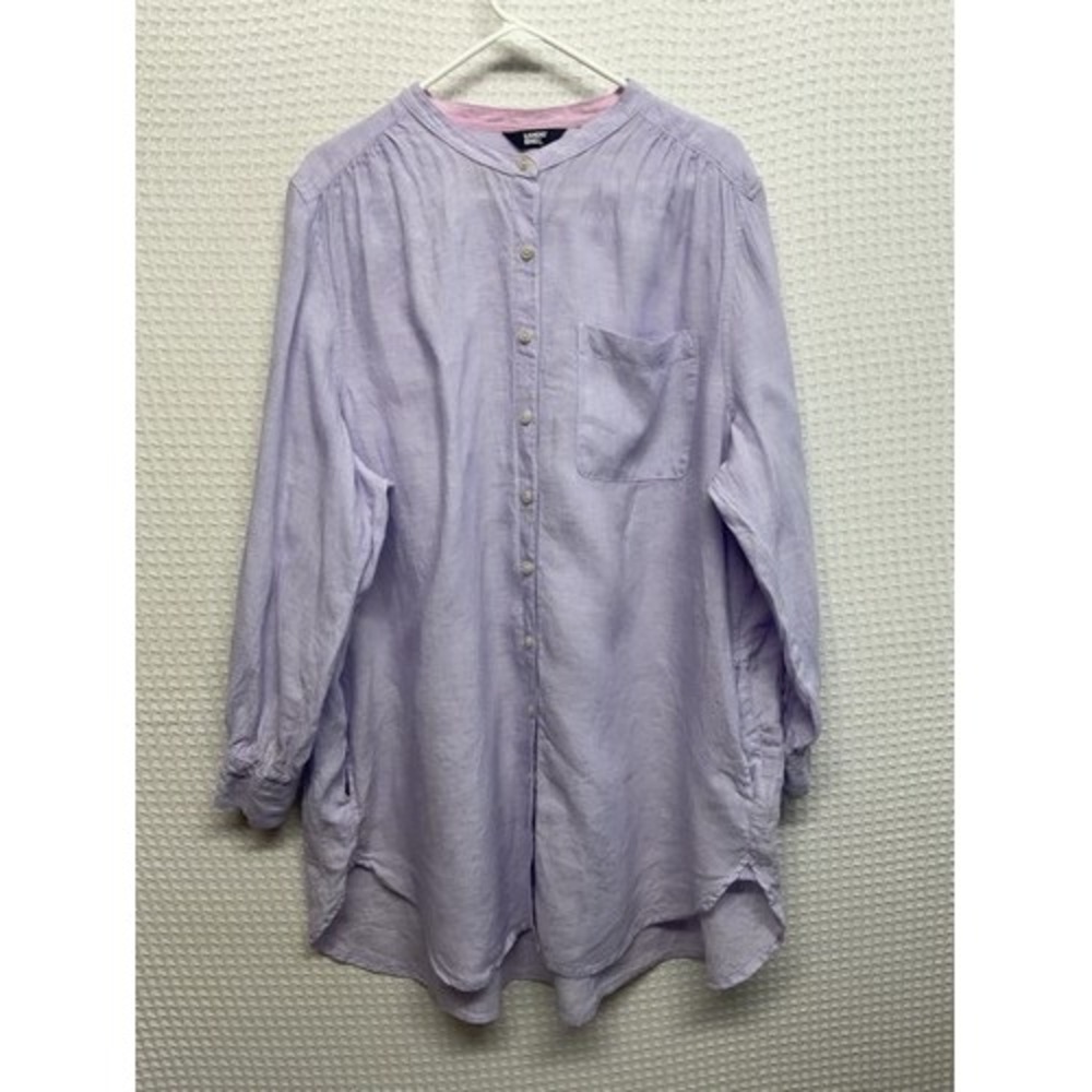 Lands' End Lavender Button Up Tunic Shirt Women 2X( 20W-22W) Bangladesh Linen